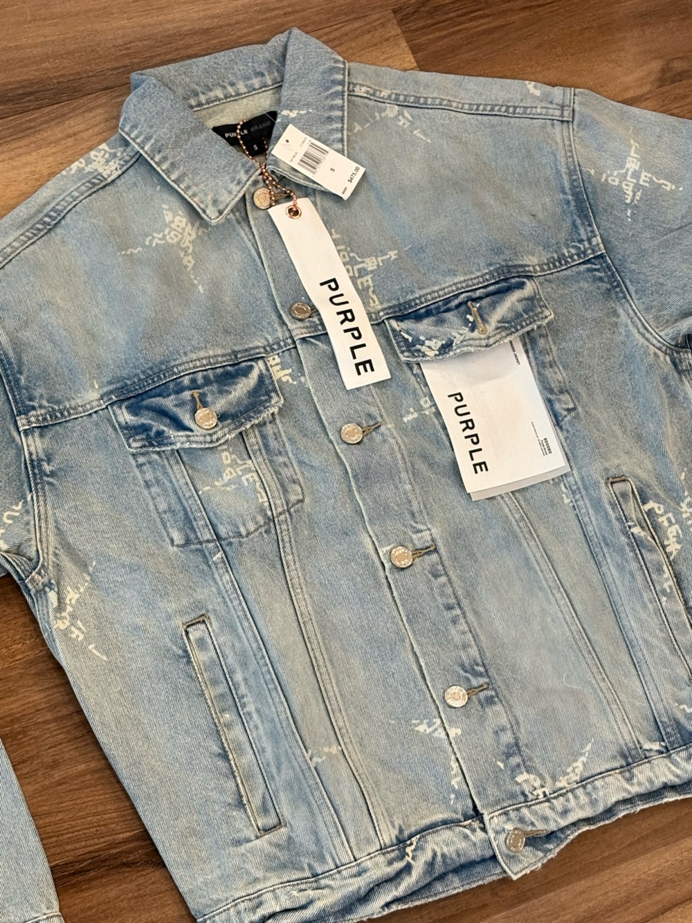 Light Blue Distressed Type Monogram Denim Jacket by Purple Brand